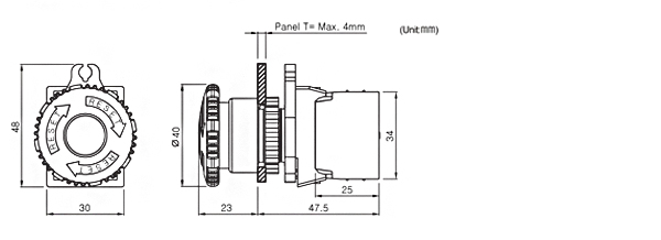 PMDX-EStop-Std Emergency Stop Switch Dimensions